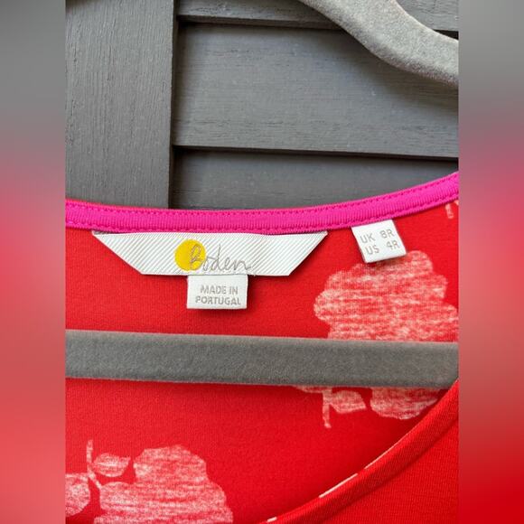 Boden Red and White Floral Dress with Bell Sleeves Size 4 - Picture 7 of 7